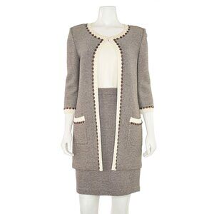 St. John Collection 2Pc Checked Jacket & Skirt Suit w/ Button Trim sz 4